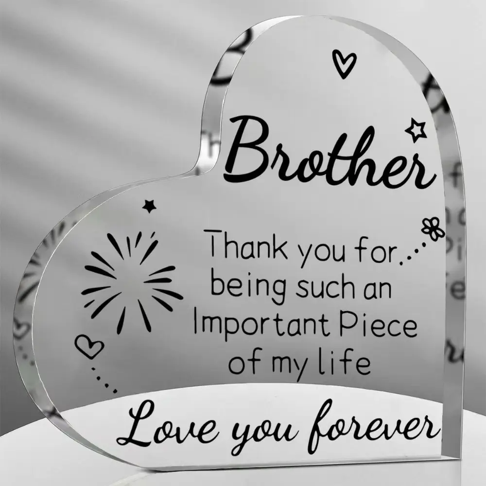 Heart Shaped Acrylic Desk Plaque - 10cm Acrylic Desktop Decoration, Love Tabletop Home Office Decor, Novelty Desk Decor Gift for Brother from Sister, Meaningful Birthday Present, Home Office Decoration