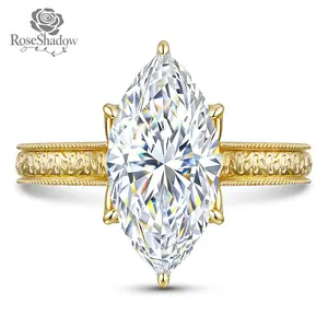 ROSESHADOW 3.0CT Marquise Cut Moissanite Engagement Ring for Women D Color VVS1 Clarity 14K Gold Gold Plated 925 Sterling Silver Vintage Promise Ring for Her