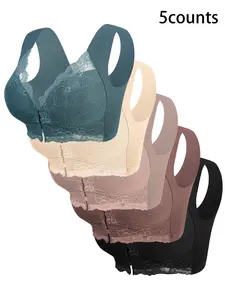 Women's Front Buckle Wireless Bra Set, Comfortable Lace Design, Soft Breathable, All Season Wear, Medium Support, Fit, Casual Style, Everyday