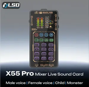 Portable X55 Pro Mini Sound Card Bundle with 4 Cases, Wireless Bluetooth Audio Mixer, Voice Changer, Professional Podcast & Live Performance Tool for Gamers, Audio Mixing