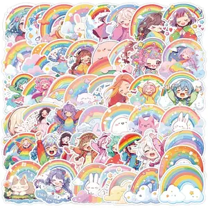 Cute Rainbow Girl Series Sticker, 50pcs/set Waterproof Decorative Sticker, DIY Creative Sticker for Cellphone, Phone Case, Laptop, Notebook, Helmet, Skateboard