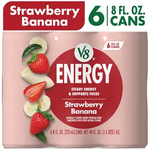 V8 Energy Strawberry Banana Juice Energy Drink, 8 fl oz Can (6 Pack)