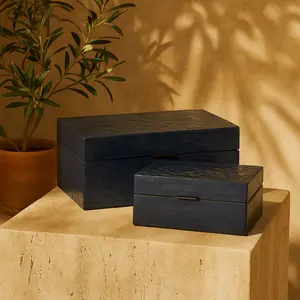 Set of 2 Dark Blue Mother of Pearl Shell Handmade Mosaic Storage Decorative Box