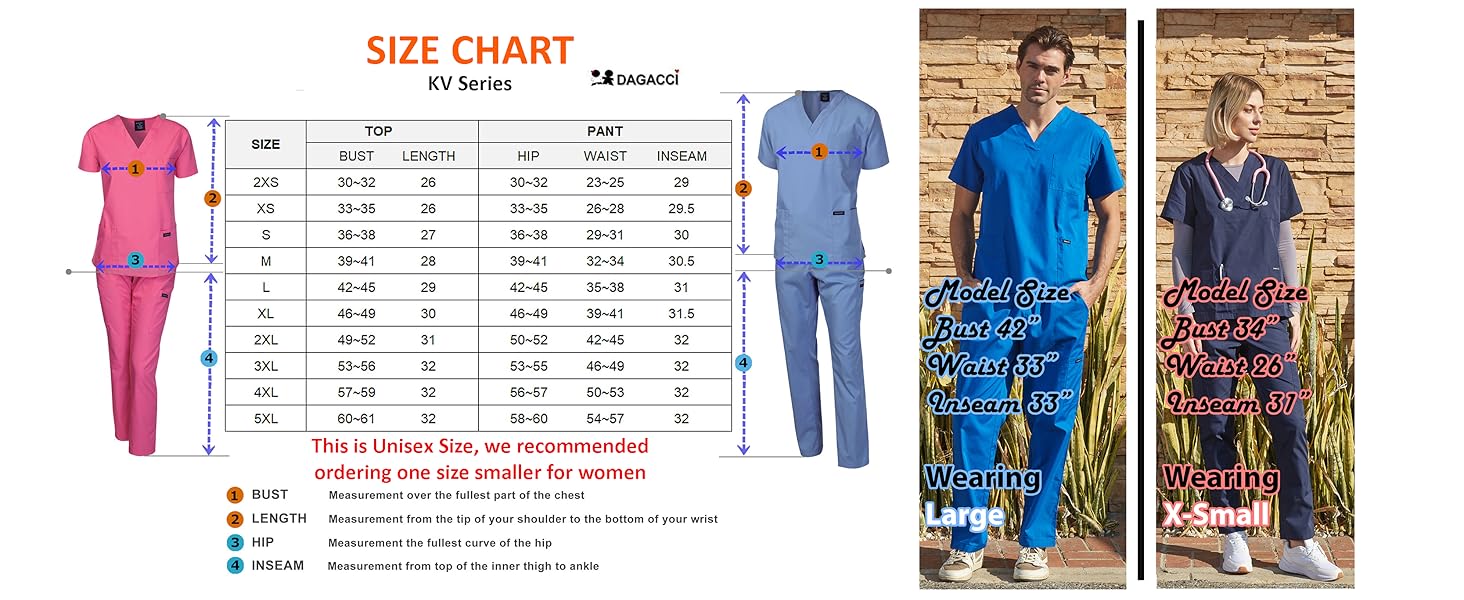 DAGACCI MEDICAL UNIFORM® Unisex Scrub Set - Summer Plain V-Neck Top & Straight Leg Pants - Breathable, Wrinkle-Resistant, Anti-Static - 3 Pocket Top, 5 Pocket Pants
