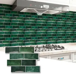 3D Peel-and-Stick Green Plaid Metro Tiles Waterproof & Mold-Resistant 20 Tiles per Pack for Living Rooms Kitchens Bathrooms Balconies Vanities DIY-Friendly Decorative Adhesive Stickers 29x22 cm Easy Maintenance