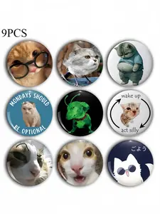 Cute Cat Brooch Pin Badge Clip, Unique Fashion Accessory, Round Plastic DIY Button, Unisex Decorative Pins for Jeans, T-Shirts, Backpacks, Hats