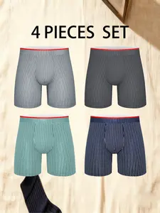 4-Pack Men's Boxer Shorts, Trendy Casual Striped Athletic Boxer Shorts, Underwear Boxers, Soft & Comfortable, Breathable, Sweat-Free, Suitable for All Seasons