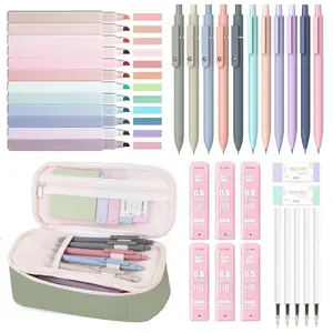 Aesthetic School Supplies Set, 37pcs/set Including Highlighter & Gel Pen & Mechanical Pencil & Pencil Case & Accessories, Art Materials, Cute Stationery Set