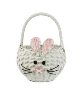 Large Hand Woven Bunny Rattan Wedding Flower Girl Basket Bin Home Decor Cute Handmade Handcrafted Nursery Gift Storage Easter Wicker Rabbit