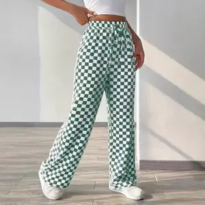 Women’s plaid print straight-leg wide-leg pants – Fashion classic plaid pants GARMENTARY