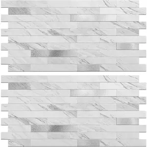 Peel and Stick Backsplash Tile - Waterproof, Removable PVC Wall Sticker - 3D Faux Stone/Marble/Brick White Accent Panels for Renters - Ceramic Shower, Stove & Countertop Protection 20 Tiles，9 sq. ft