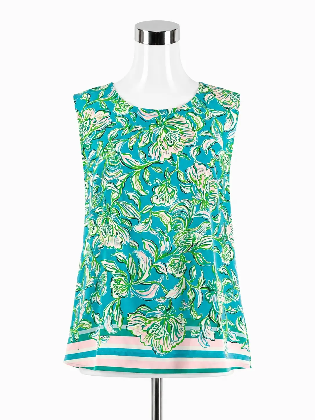 Lilly Pulitzer Florin Button Back Sleeveless Top Large Turquoise Green Floral