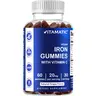 Vitamatic Vegan Iron Chewable Gummy Dietary Supplements - 20mg Serving, 60-Count Bottle for Weeks (60 Pieces), GMO-Free, Gluten-Free, Natural Grape Flavor, Vitamin C & Minerals, Adult Energy & Metabolism Support, Prop 65 Safe