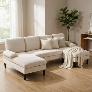 Modern U-Shaped Sectional Sofa with Double Chaise Soft Corduroy Fabric Seats 6 Deep Comfortable Ergonomic Design for Living Room Office Home Decor High Capacity 1000lbs Easy Clean Modern Furniture Must-Have summerwins