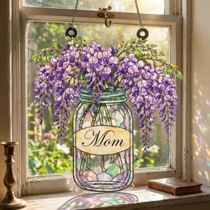 Custom Mom Floral Jar Suncatcher Decor Mother Gift Window Hanging Ornament Acrylic Flower Bouquet Decoration Mothers Day Keepsake Present