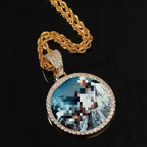 Customizable Hip Hop Photo Pendant Necklace - Copper Inlaid with Zircon, Solid DIY Creative Design, Daily Wear, Long-Lasting Anniversary Gift