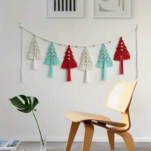[1pc Bohemian Christmas Tree Tapestry] 1pc, Christmas Macrame Decorative Background Curtain Handwoven Christmas Tree Tapestry Tassel Bohemian Wall Hanger