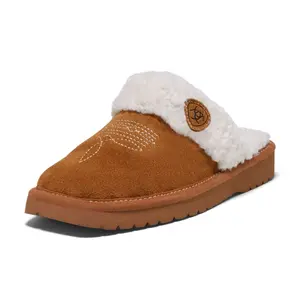 Ariat Women's Jackie Square Toe Scuff Slipper - Chestnut Tan Genuine Suede Leather with Plush Acrylic Collar & Superior Foam Cushioning