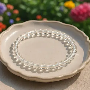 Clear Quartz Bracelet 4mm Dainty Minimalist Beads for Women Adjustable 6.3-7.5 inches Reiki Xmas Gifts Healing Stone of Clarity Assorted Handmade Beaded Bracelets bracelet