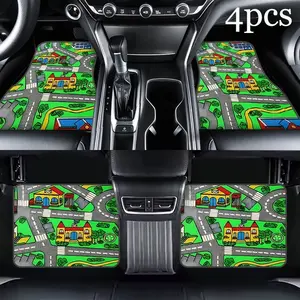 4pcs Vintage Car Floor Mats, Durable Polyester All-Weather Protection, Textured Surface for Cars Suvs Sedans, 90s Style Interior Accessories
