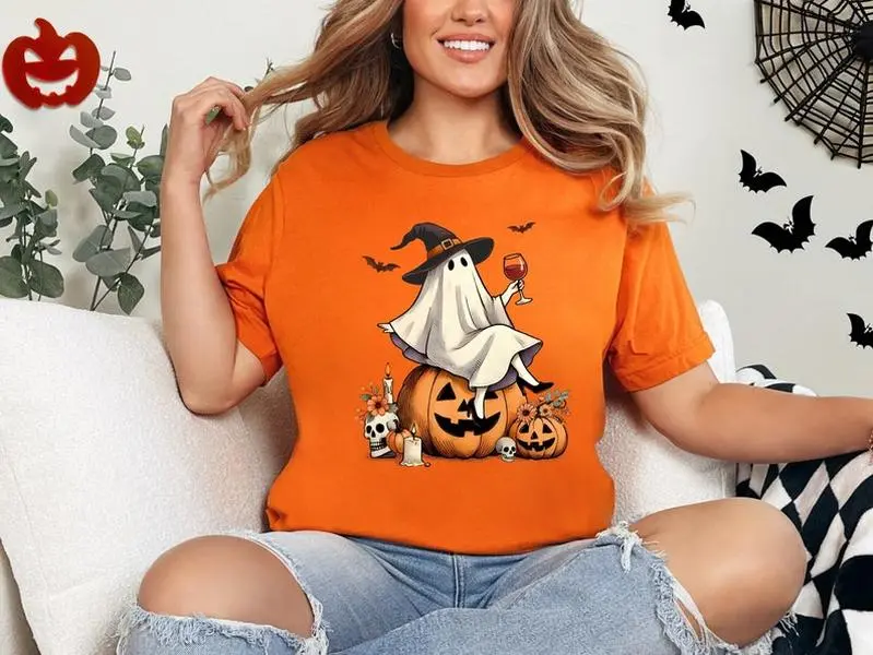 Ghost Wine T-Shirt, Funny Halloween Tee, Spooky Season Shirt