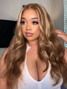 Wear Go 6x4 Skin Lace Body Wave Highlight Brown 180% Density Ready To Wear Glueless Wigs Pre-Pleached Pre-plucked 100% Human Hair Beginner Friendly