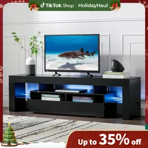 [HolidayHaul] EBELLO 63 In TV Stand for 65/70 Inch TV, Modern LED TV Stand for Living Room, Black TV Stand, High Gloss TV Entertainment Center with Drawer