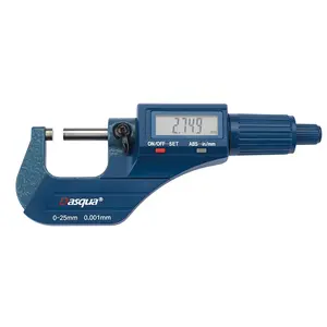 Dasqua Electronic Digital Outside Micrometer, 0-25mm/0-1" Range, 0.003mm/0.00015" Accuracy, Carbide-Tipped, Class A Electrostatic Discharge, Easy-to-Read Display, Extremely Hardened and Stable Spindle
