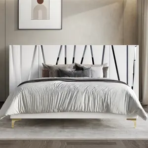 ChaletPosh Wall Panel Bed - Acrylic Trim Velvet Upholstery Gold Metal Legs White Color 100% Polyester Skin-Friendly Velvet