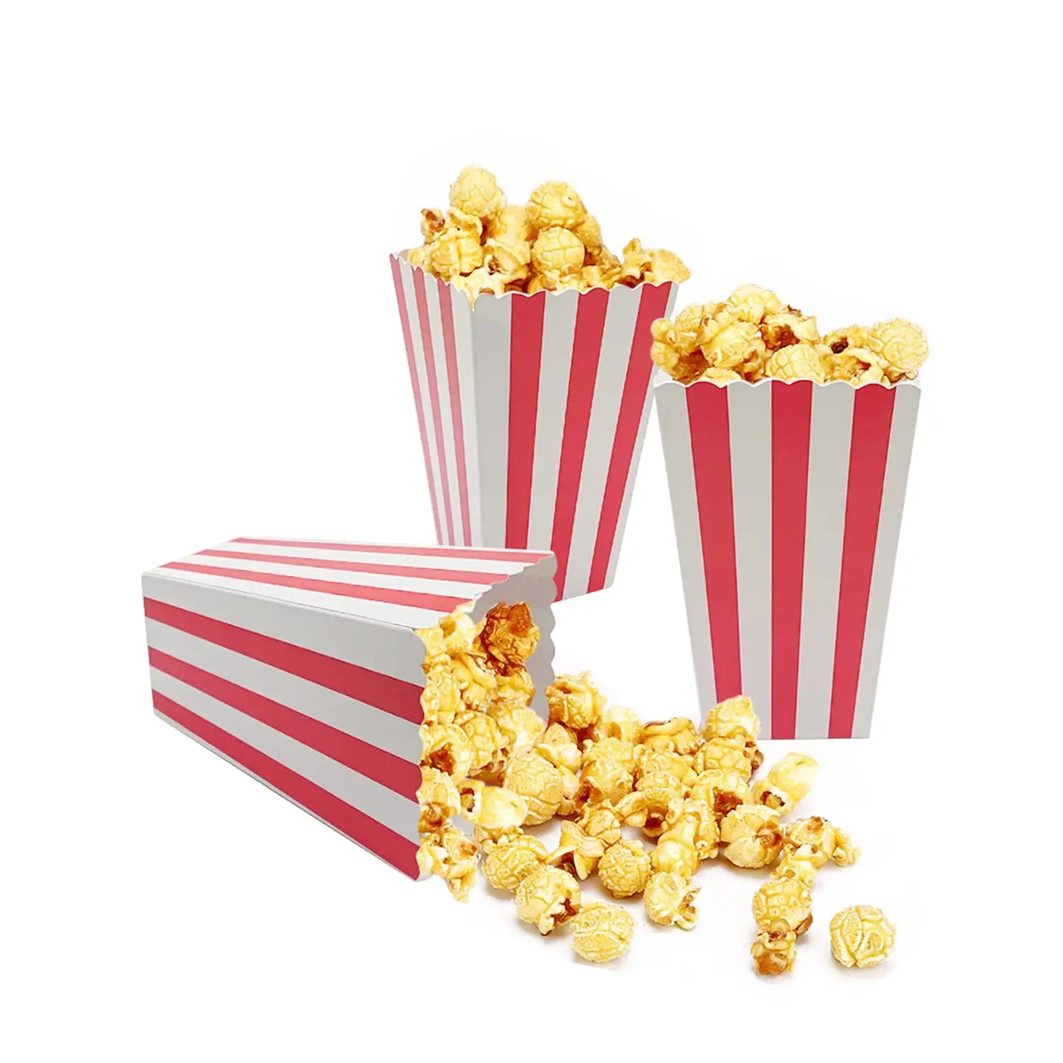 24 Pcs Popcorn Boxes Mini Paper Popcorn Box Cardboard Popcorn Container for Party White / Red Stripes Disposable