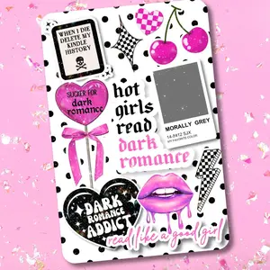 Pink Girly Dark Romance Holographic Cardstock Clear Case Insert for Kindle | Smutty Book Lover Gift | Bookish Stickers for Kindle | Booktok Smartphone Aesthetic Cover | Morally Gray Spicy Books | Pink with Polka Dots