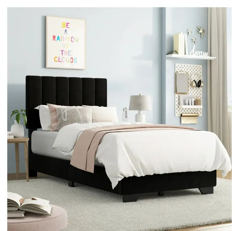 Reece Channel Stitched Upholstered Twin Bed, Black