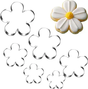 6-Pack Heavy-Duty Stainless Five-Petal Flower Cookie Cutter Set, Multi-Size Blossom Fondant & Sugar Cutters, Dishwasher Safe Baking Molds (4" 3.5" 3.0" 2.5" 1.8" 1")