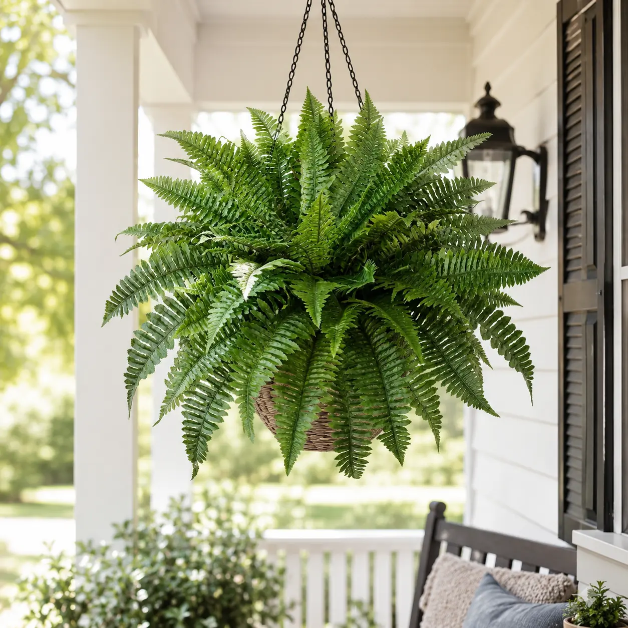 Large UV-Resistant Synthetic Boston Fern - 1-Pack Natural Look Decorative Artificial Plants Set Pack for Large Planter Pots, Porch Home Decor