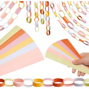 600 Sheet Paper Chain Garland Strips 1x8 Inch with Double Sided Tape, DIY Construction Paper Chains for Birthday Wedding Holiday Party Decorations, Crafts Supplies (Groovy)
