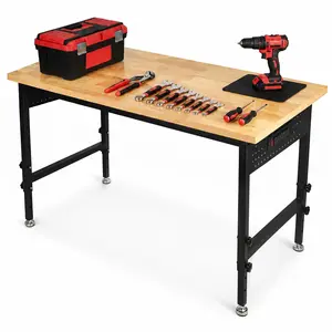NorthSky 48 Inch Adjustable Workbench, 2000 LBS Heavy Duty Steel Frame Work Table with 7 Level Height Adjustment, Built-in ETL Power Station, Dual Side Pegboards with Hooks, Modular Workstation for Garage Workshop Home Office