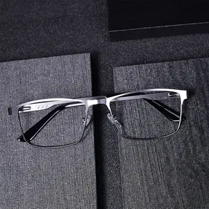 Mens Metal Reading Glasses Frame High Quality Square Presbyopic Spectacles Eyeglasses With Blue Light Lens+1.0 To +4.0