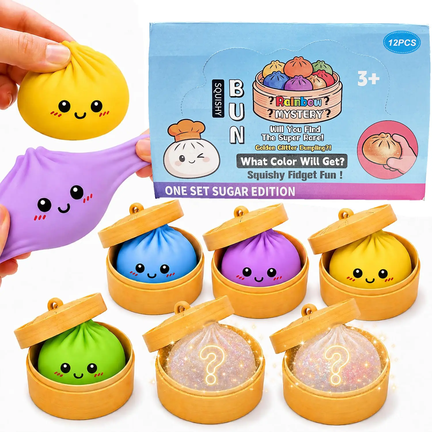 Blind Box Squishy Toy，10 pieces of TPR flour+2 pieces hidden TPR gold powder bursting beads，Dumpling Squishy，Surprise & Collectible，Gubercen，Food-Themed Squishy，Slow Rising Squishy / Squeeze Toy，Office environment, students, party gifts