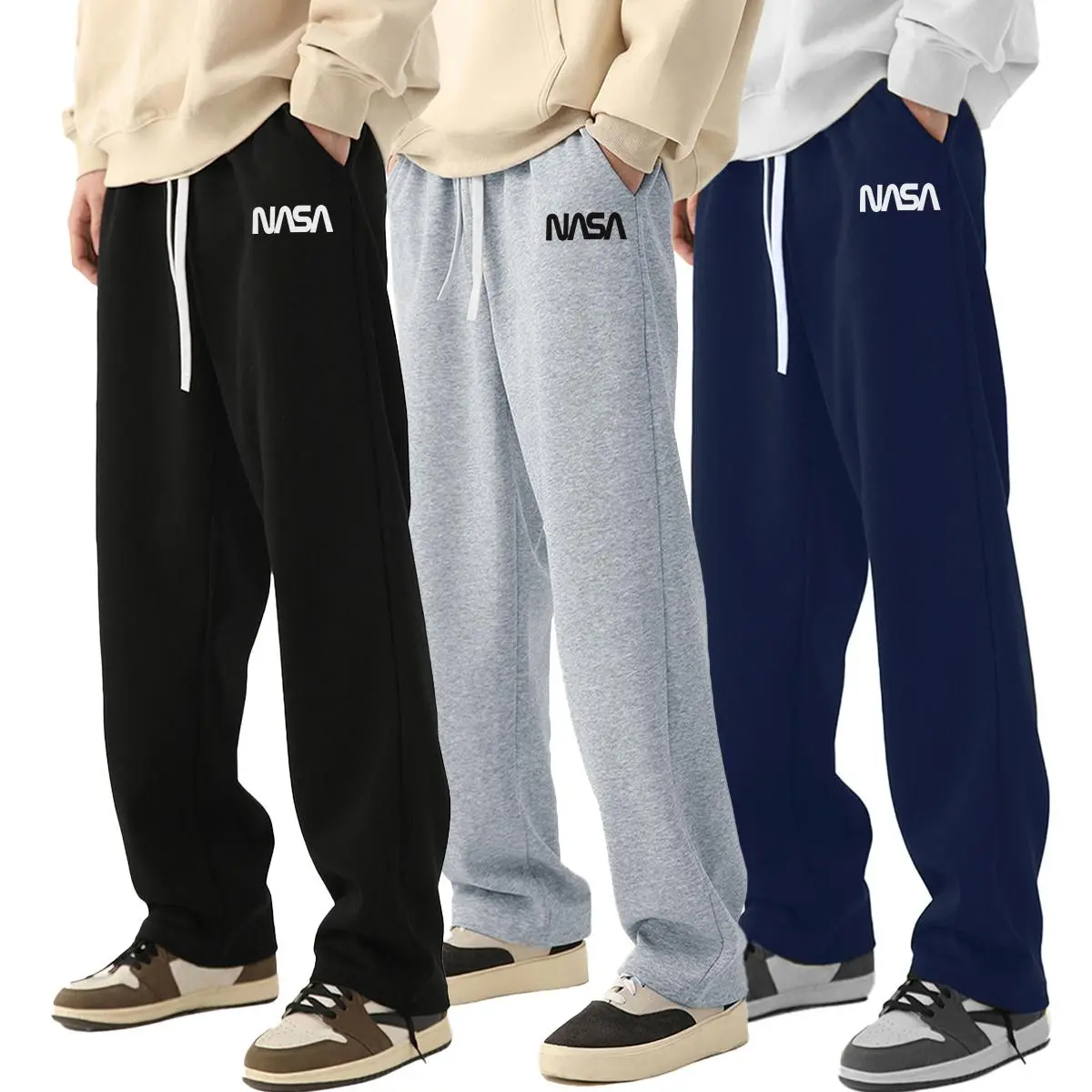 Men's NASA Emblem Print Polyester-Blend Jogger Sweatpants - Ankle-Length Athletic Bottoms with Elastane for Urban Exploration & Daily Wear, Workout Bottoms, All-Season Basics
