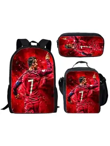 3pcs Soccer Backpack Set with Matching Lunch Bag & Pencil Case - 17-Inch Lightweight Durable Polyester Backpack, Multiple Compartments, Adjustable Straps for School, Sports, Travel - Ideal for Football Fans, School Backpacks
