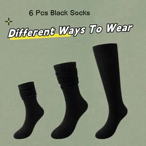 6 Pairs Women's Slouch Socks Knit Knee High Tube Scrunch Sock  Available in three colors: black, white, and gray,Weight 45g