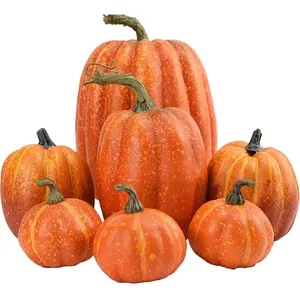 Autumn Pumpkin Decoration 7 Counts/set Orange Fake Pumpkin Autumn Decoration, Artificial Pumpkin, Autumn, Halloween, Thanksgiving Outdoor Decoration, Decorative