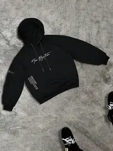 Unisex Loose Fit Animal Letter Print Knit Hoodie, Street Style Fleece Lined Warm Sweatshirt, Fall & Winter Outdoor Casual Wear