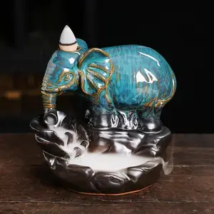 Elephant Design Backflow Incense Burner, Ceramic Incense Censer, Home Ornament for Living Room Bedroom, Home Fragrance Supplies, Scent