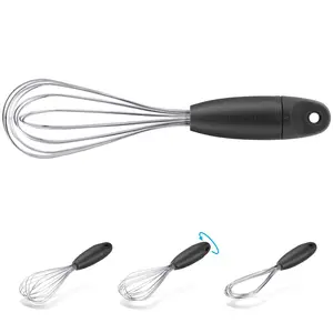 Dreamfarm Mini Flisk 3-in-1 Fold-Flat, Space-Saving Baking & Cooking Balloon Whisk, Sauce Whisk & Flat Deglazing Whisk, Stainless Steel - 9" Black