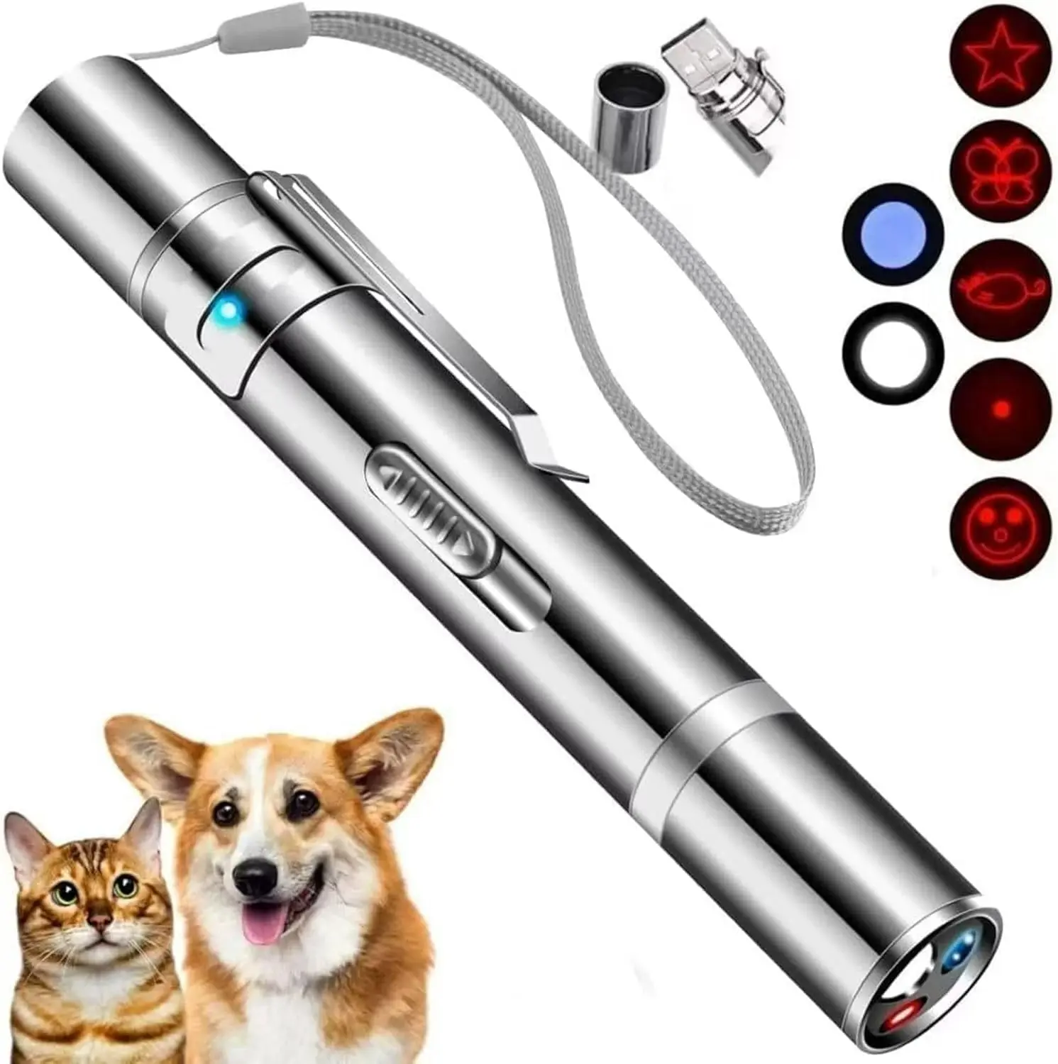 Laser Pointer, Cat Toys, Cat Laser Pointer with 3 Light Modes & 5 Fun Patterns,Portable Interactive Kitten Pet Bird Dog Cat Mouse Toy for Fun Chase Play Exercise