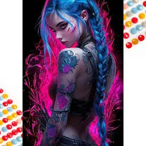 5D DIY Full Drill Round Diamond Painting - Diamond Painting Kit Blue Braids, Pink Glow. Mosaic Canvas DIY Wall Art, Home Wall Decoration.