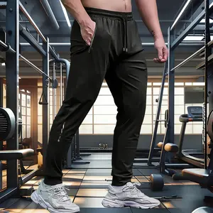Men’s ice silk casual athletic long pants for spring and summer training runs—breathable running tights with zippered pockets, suitable for fishing, basketball, gym workouts, and running.,summervibes