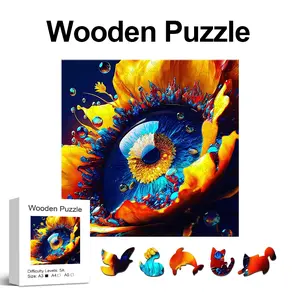 Floral Eye Theme Wooden Puzzle, Unique Irregular Animal Shape Toy, Creative Handmade Decoration, Holiday Gift, Home Decor, Family Game Supplies, Shape Recognition Puzzles