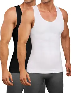 2 Pack Menswear Men's Wear Compression Tank Top Plain Shirts for Men Tummy Control U Neck Sleeveless Vest Shapewear Breathable Lightweight Soft Underwear